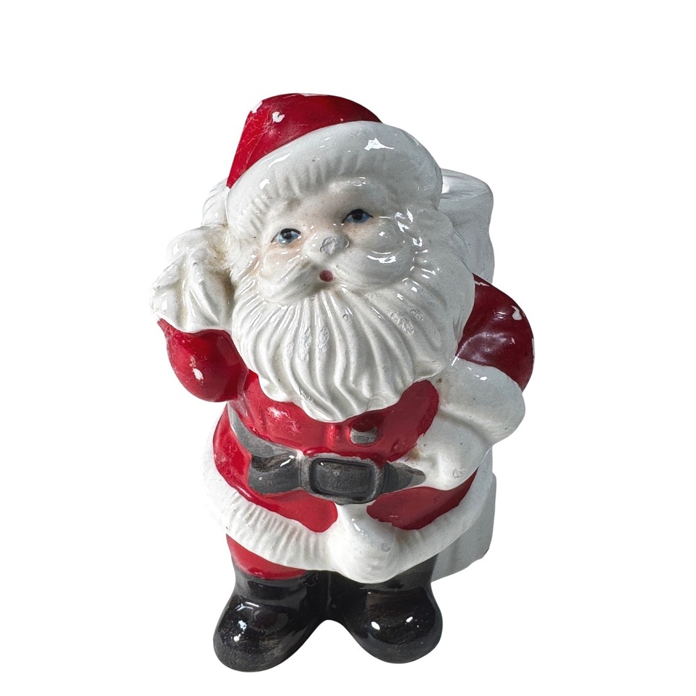 Vintage Ceramic Santa‎ Claus Candle Holder Figurine "Made in Brazil" Christmas